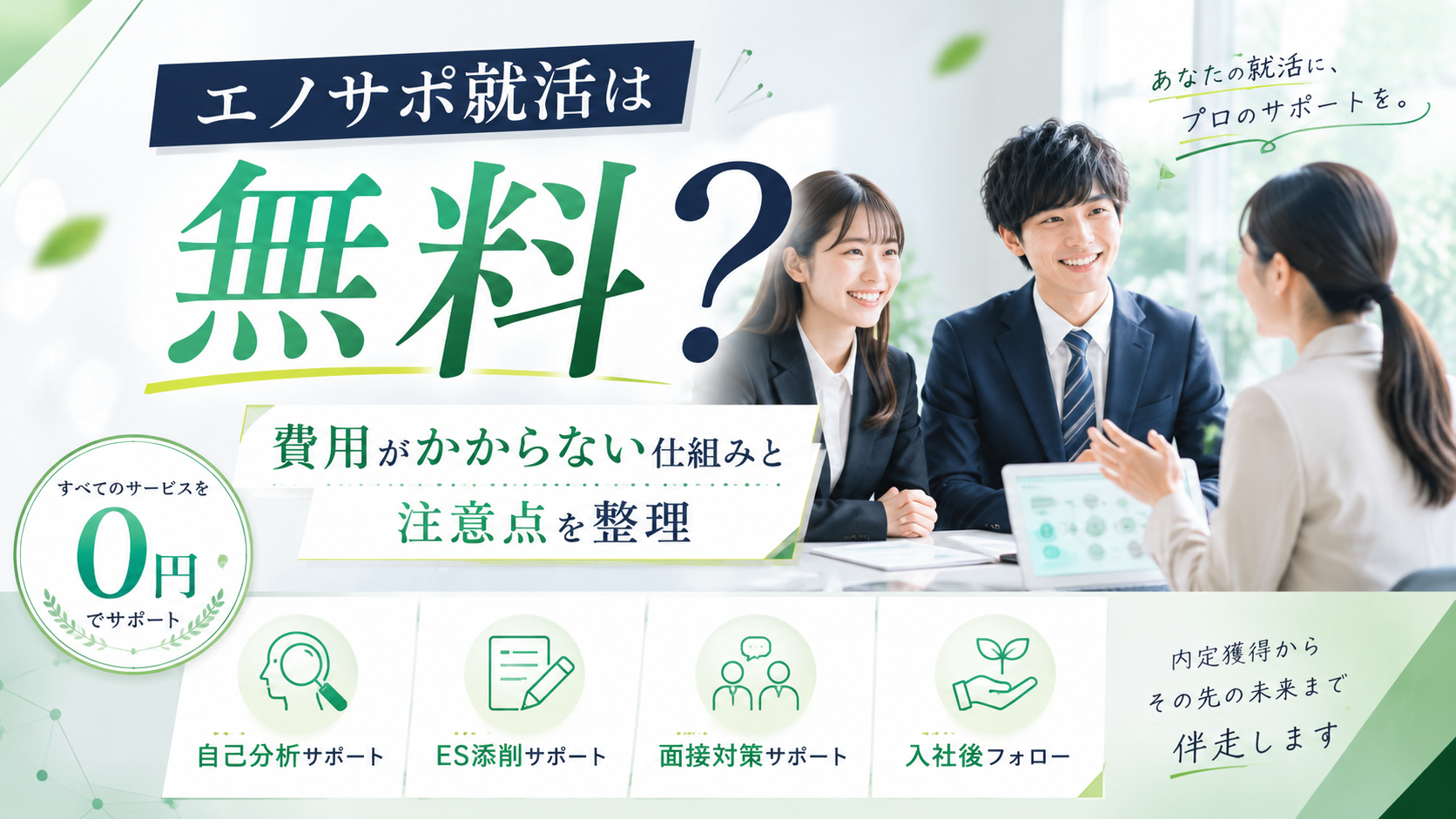 エノサポ就活の無料面談について情報を整理したイメージ図